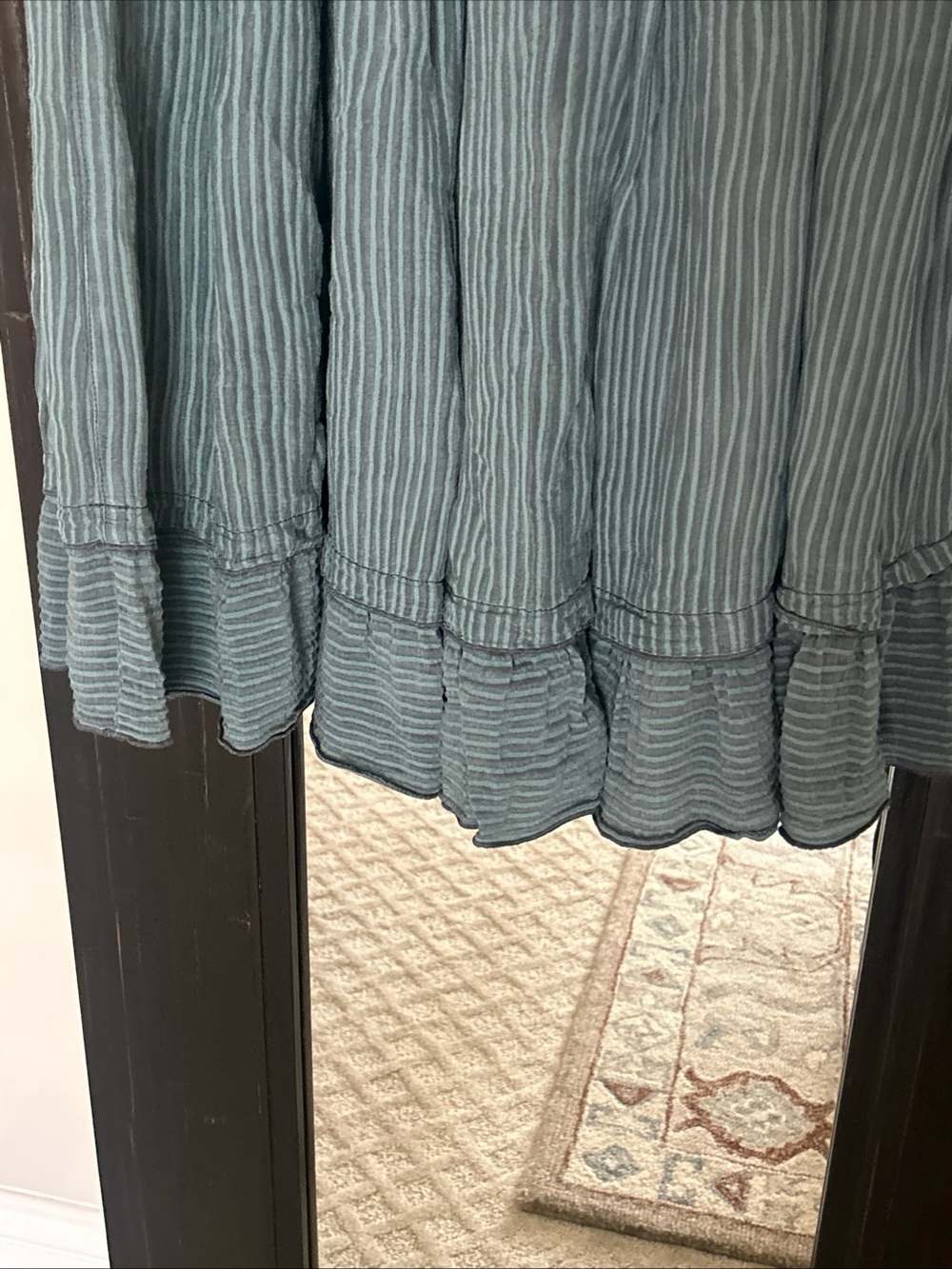 Aurea Vita Teal Gray Stripe Linen Silk Blend Ruffled Pleated Maxi Skirt Size S - Picture 6 of 10